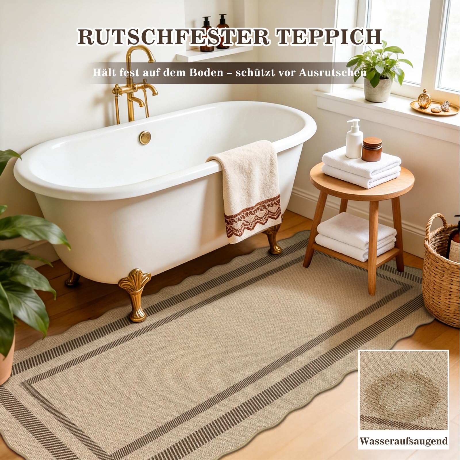 Teppich Läufer Flur 80X200cm, Modern Waschbarer rutschfest Jute Küchenteppich Lang, Gestreift Jute Flur Teppich Teppichläufer für Eingang Küche Korridor Schlafzimmer Wohnzimmer Balkon