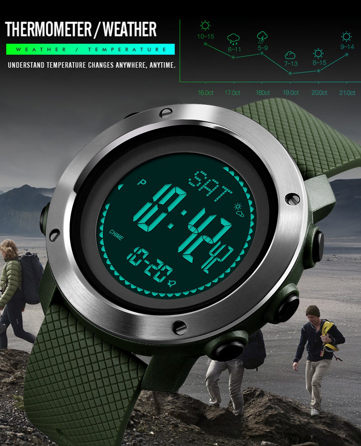 Reloj digital para hombre, con brújula, para deporte, electrónico, multifunción, para hombre