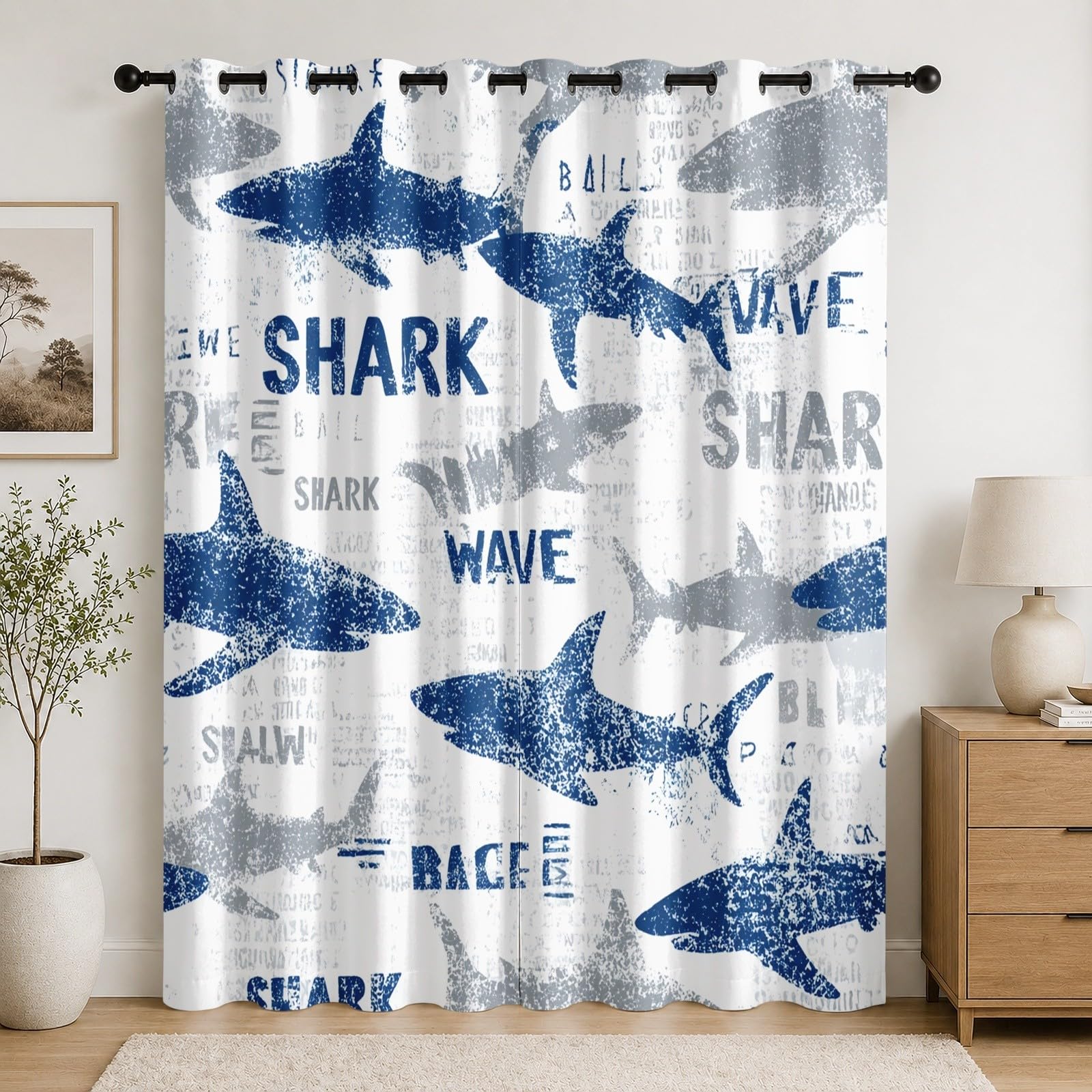 Rideau occultant ocean requin thermique anti lumiere et bruit pour chambre d enfant