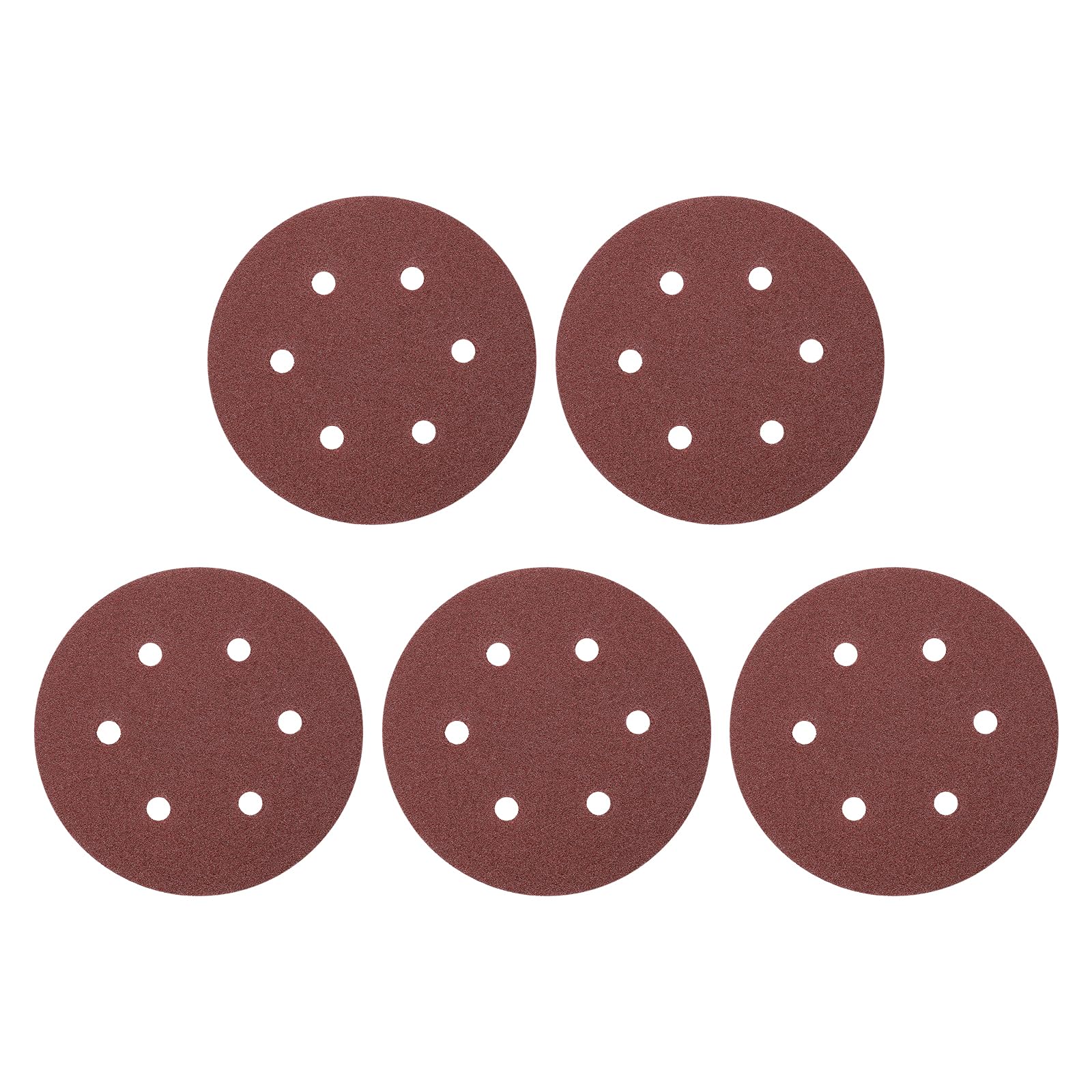 sourcing map 5 Pcs 150mm (6 Inch) Sanding Discs, 60 Grit Hook and Loop Sandpaper, 6-Hole Aluminum Oxide Orbital Sander Sandpaper for Woodworking Automotive Metal Polishing, Red