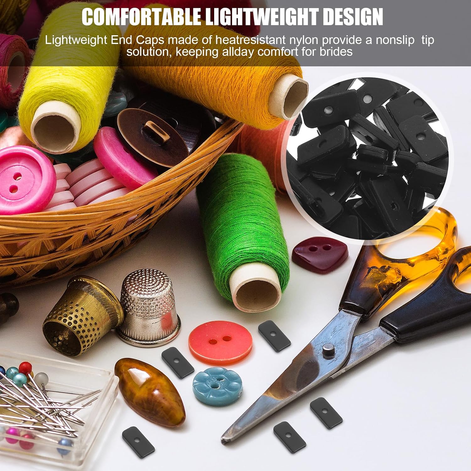 INOOMP 200pcs Black Corset Boning Caps and Wedding Dress Boning Tips for DIY Sewing 6mm Silicone End Caps for Bridal Gown Costume and Undergarment Accessories