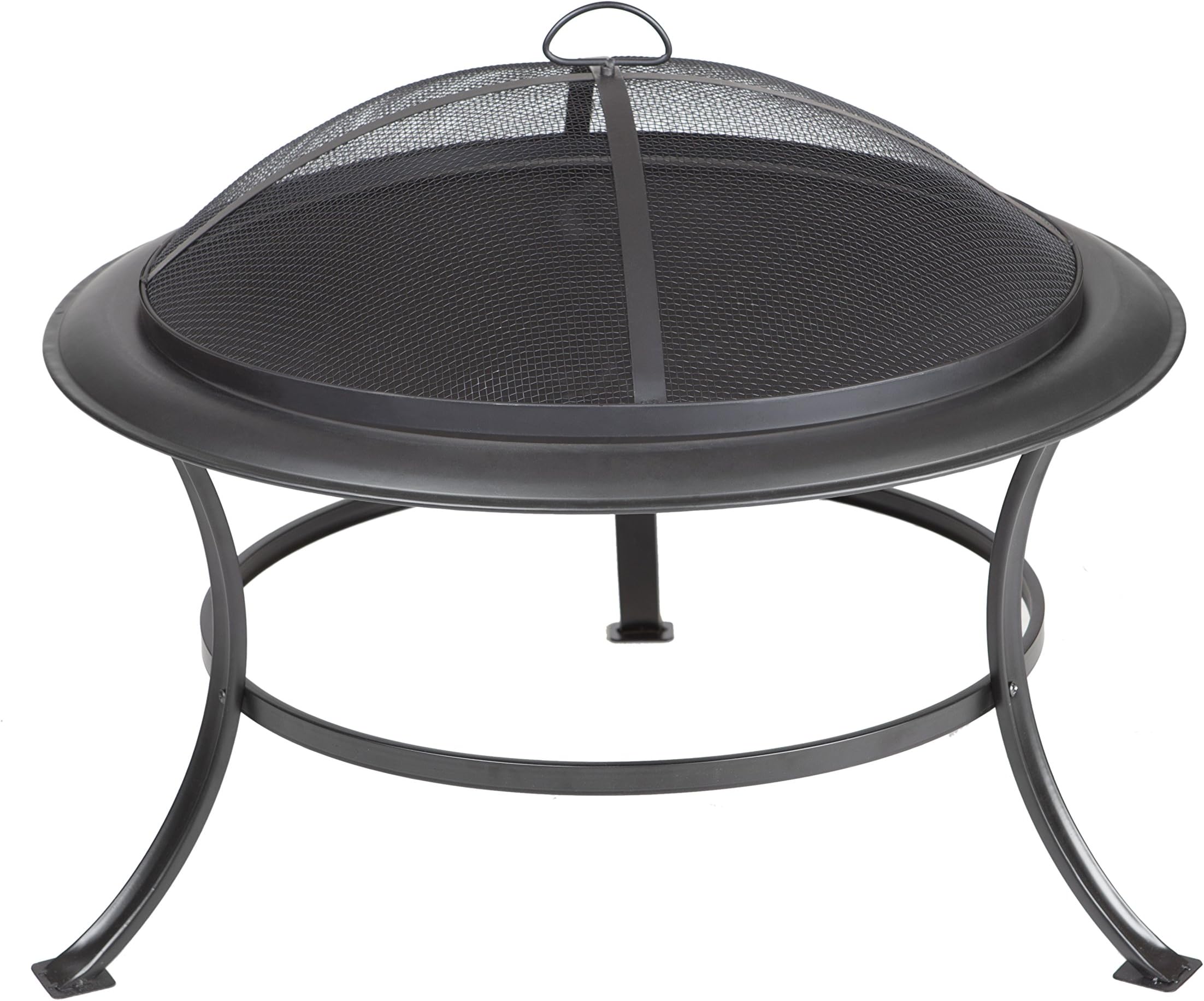 Fire Sense Tokia Round Black Steel 30 Inch Fire Pit with Stand | Wood Burning | Mesh Spark Screen, Wood Grate, and Screen Lift Tool Included | Lightweight Portable Patio and Outdoor Heater |
