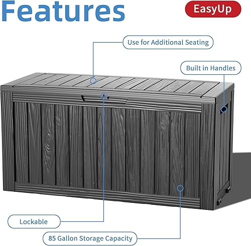 Miniatura 3 de EasyUp Caja de almacenamiento al aire libre de 85 galones, caja de resina impermeable resistente a los rayos UV, estabilidad reforzada para patio,