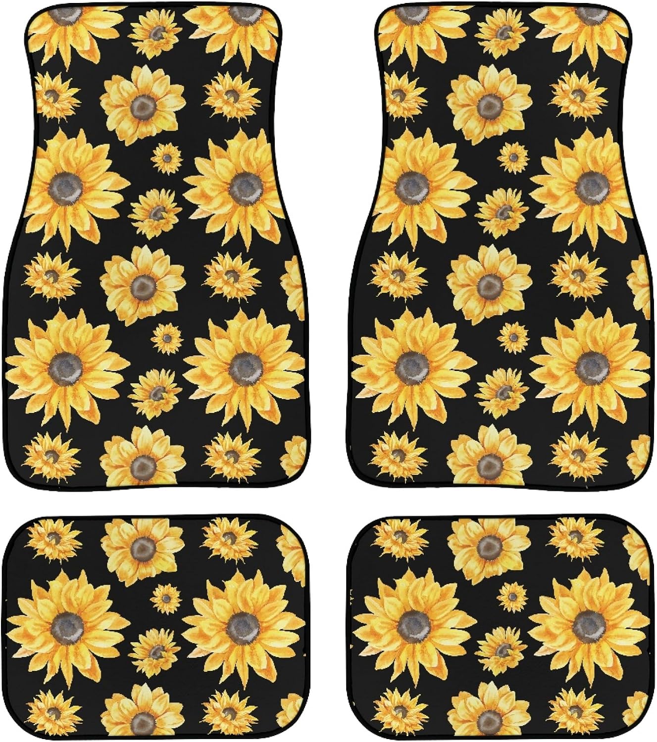 Sunflower Floor Mats for Cars Universal Watercolor Floral Pattern Cute Yellow Flowers Summer Print Car Floor Mats Full Set Front Rear Foot Carpet All Weather Fit Auto Accessories for Trucks
