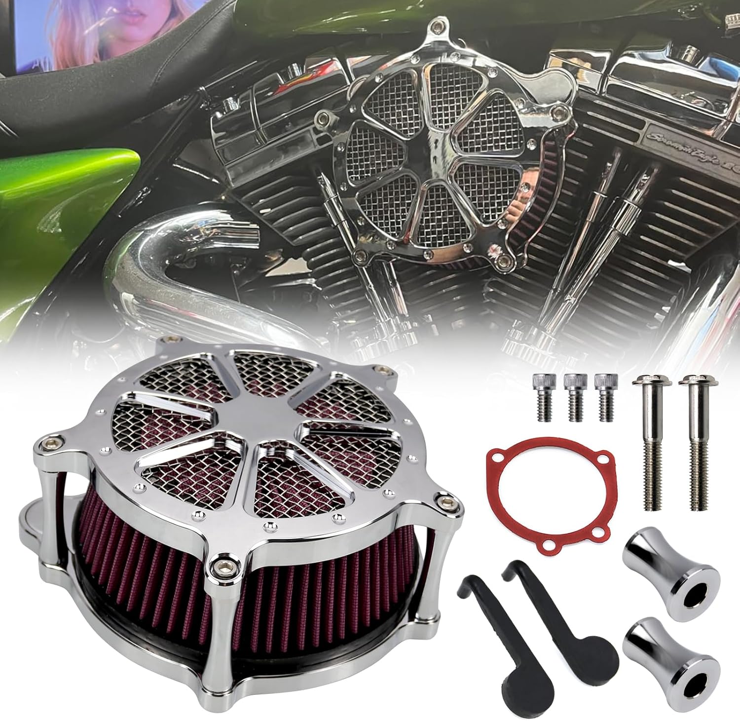 Sporacingrts Air Filter Air Cleaner Kit Compatible with Twin Cam EVO Dyna FXR Low Rider Softail 1993-2015 & Touring Road King 1993-2007