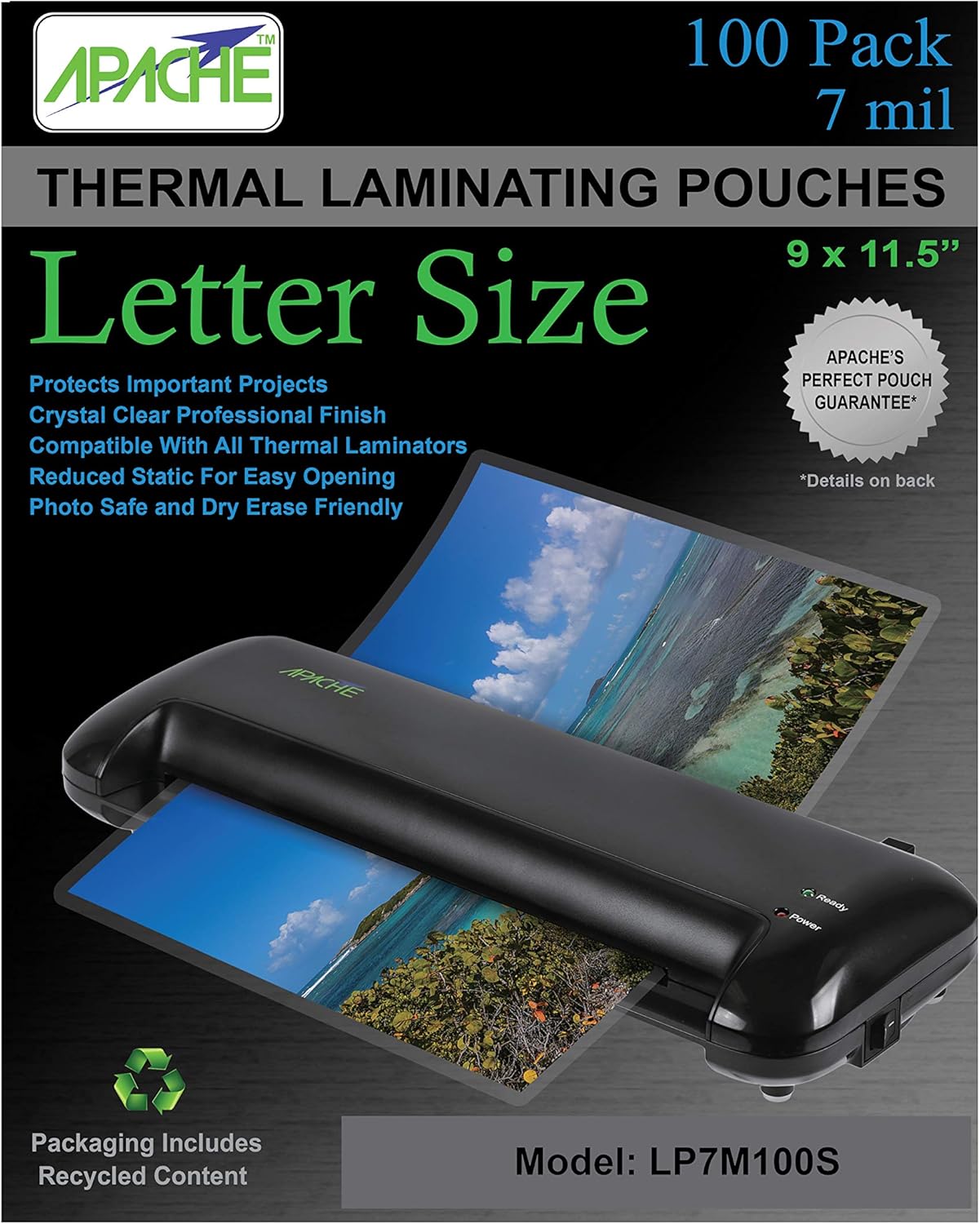Apache Laminating Pouches 5 mil, for 8.5 x 11 inch Letter Size Paper 9 x 11.5 inch Sheets, 100 Pack : Laminating Machines : Office Products