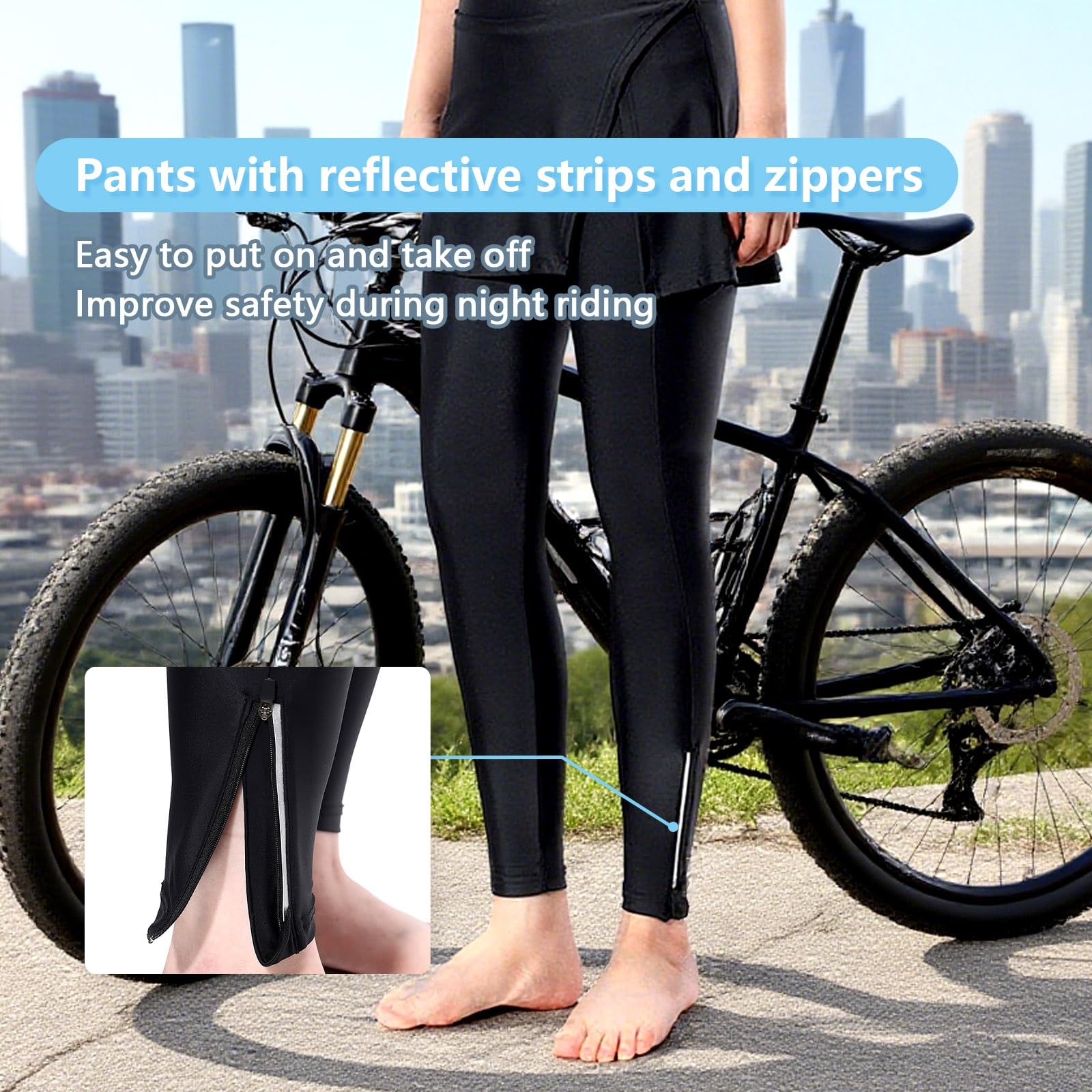 Radlerhose Damen mit Rock Lang Fahrradrock Leggings Atmungsaktiv High Waist Schnelltrocknend Radhose mit Verdeckter Tasche und 4D Sitzpolster für Stadtradeln(L)