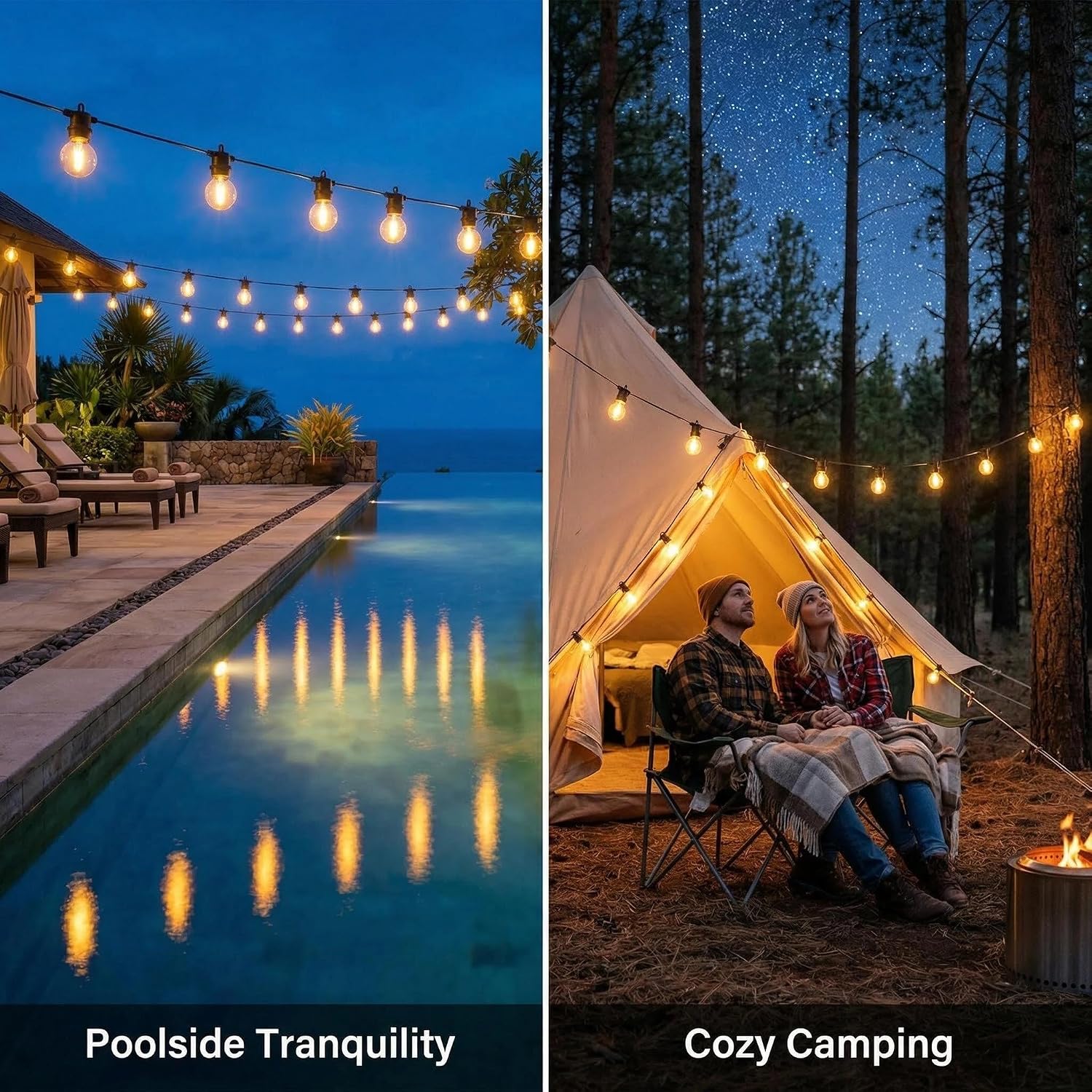 Solar String Lights Outdoor Waterproof, 21FT G50 LED Shatterproof Bulbs with Upgraded Solar Panel, 1800mAh Battery Fast Charging, IP65 All-Weather for Patio Backyard Porch Wedding Camping Decor