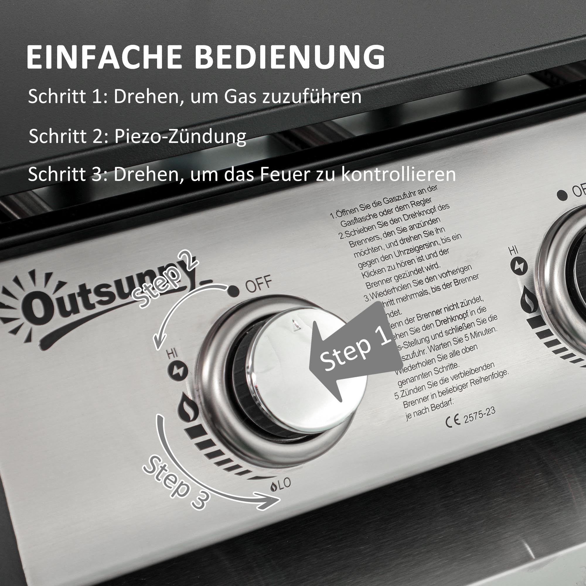Outsunny Gasgrill mit 3 Brenner 7,5 kW Grillfläche 61 × 35,5 cm tragbarer Tischgrill mit Deckel Tischgasgrill aus Edelstahl BBQ Campinggrill für Garten Balkon Camping Schwarz