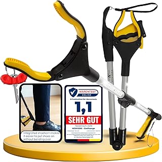 Greifzange für Senioren [80 cm] faltbarer Greifer zum aufheben | Reacher aus Aluminium | Müllzange 360° Drehkopf Magnet | Schuhlöffel lang | Schuhanzieher für Damen Herren | rutschfeste Silikongreifer