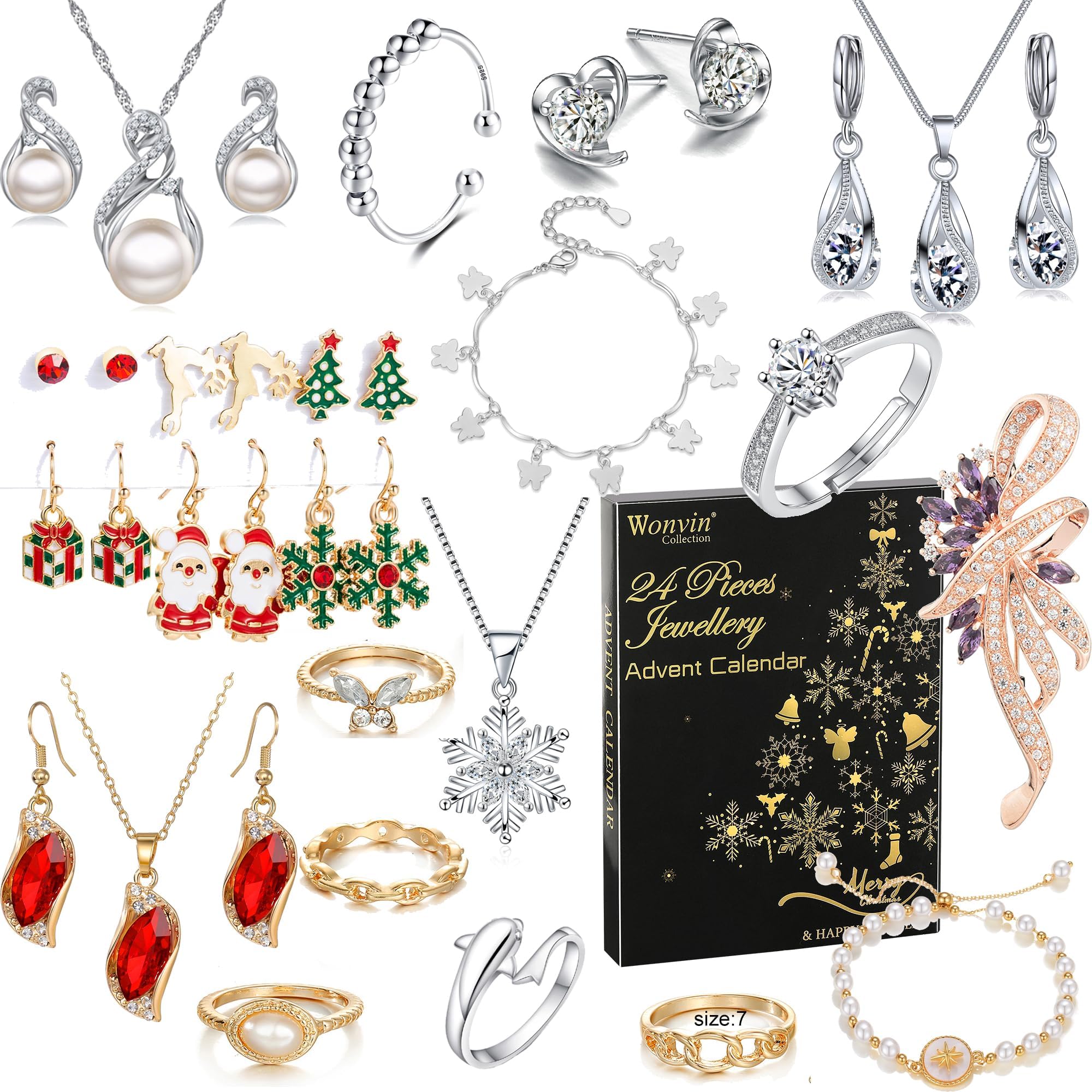 Wonvin Collection Jewellery Advent Calendar 2023 for Women, Fashion Bracelet Necklace Ring Earrings Countdown 24 Days to Christmas Calendar, Gifts for Women Wife Daughter Girls Mom (B) (WNCJ168)