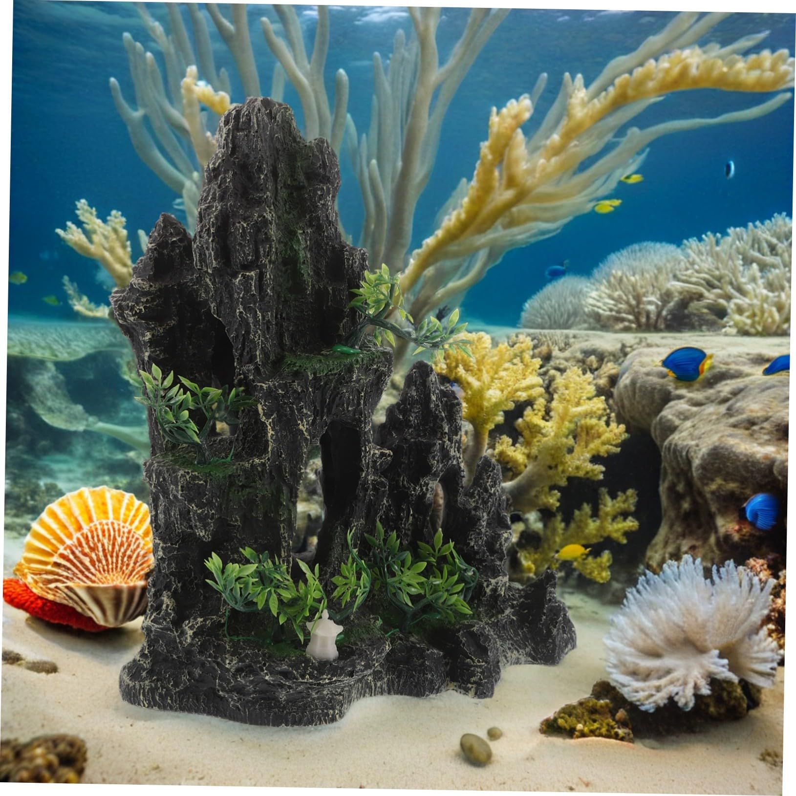 GALPADA Fisch-Aquarium Deko Simulierter Drachenstein mit Versteck für Garnelen und Fische Resin Aquarium Felsen Berglandschaft Naturnahe Fischbecken Dekoration Stressfreies Versteck