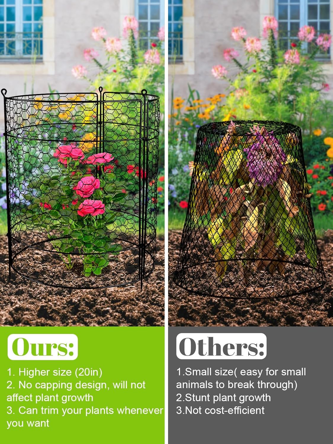 Kalolary 10 Packs Plant Protectors from Animals, 20'' x 14 Large Wire Plant Cage Metal Garden Plant Protection Chicken Wire Cloche with Stakes for Keeping Bunny Squirrels & Pets Out