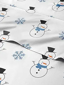 Twin XL Christmas Snowman Sheet Set - Holiday Xmas Pattern Bedding Set - Deep Pockets - Snug Fit - 3 Piece - Wrinkle Free - Comfy & Cooling Festive Winter - Holiday Sheets for Women, Men, Kids & Teens