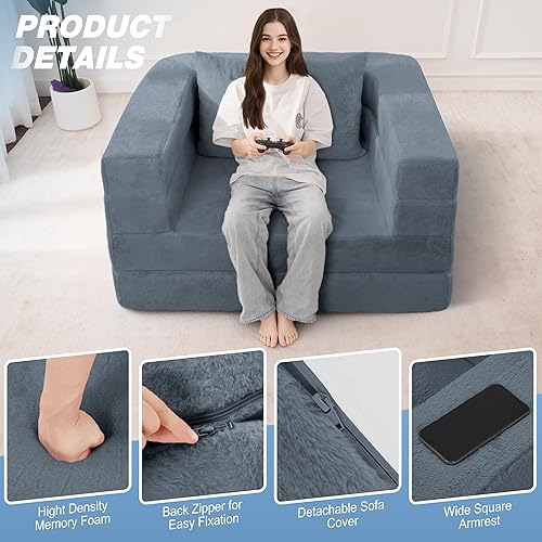 Miniatura 237 de Cama humana gigante para perro, cama 3 en 1 para perro de tamaño humano con funda de piel sintética lavable, cama grande plegable para mascotas con