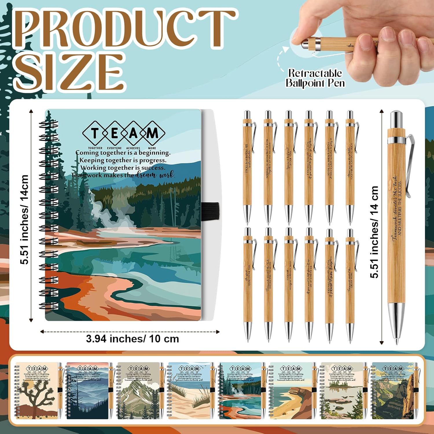 Tenceur 24 Sets Team Appreciation Gifts Spiral Scenery Notebook Ballpoint Pen Sets Thank You Gifts for Teamwork Employee Staff Coworker Colleagues Teacher Volunteer Office Party Favors