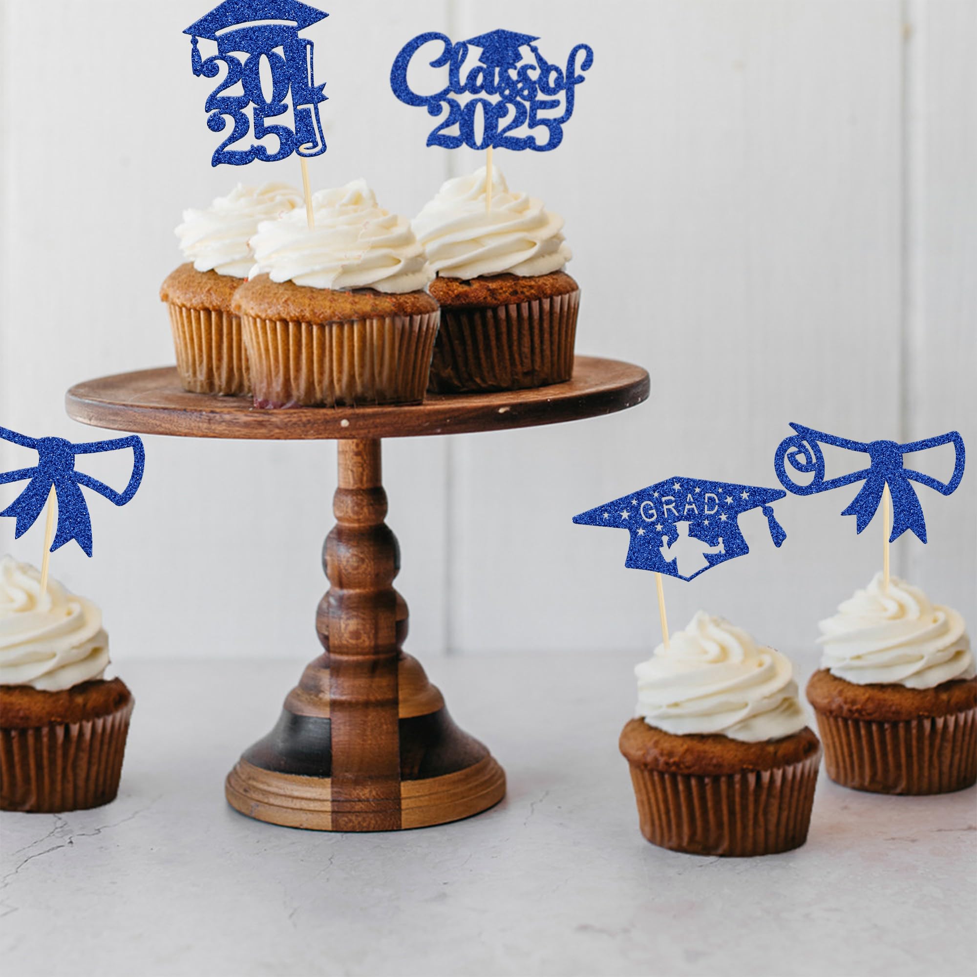 Gyufise 24Pcs 2025 Graduation Cupcake Toppers Deep Blue Glitter Class ...