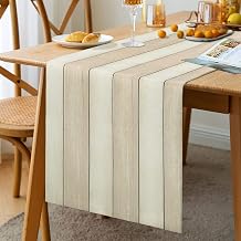 Table Runner Beige Linen White Wedding Vintage Rustic Table Decoration for Autumn Party Carnival Gardening – 40 x 140 cm