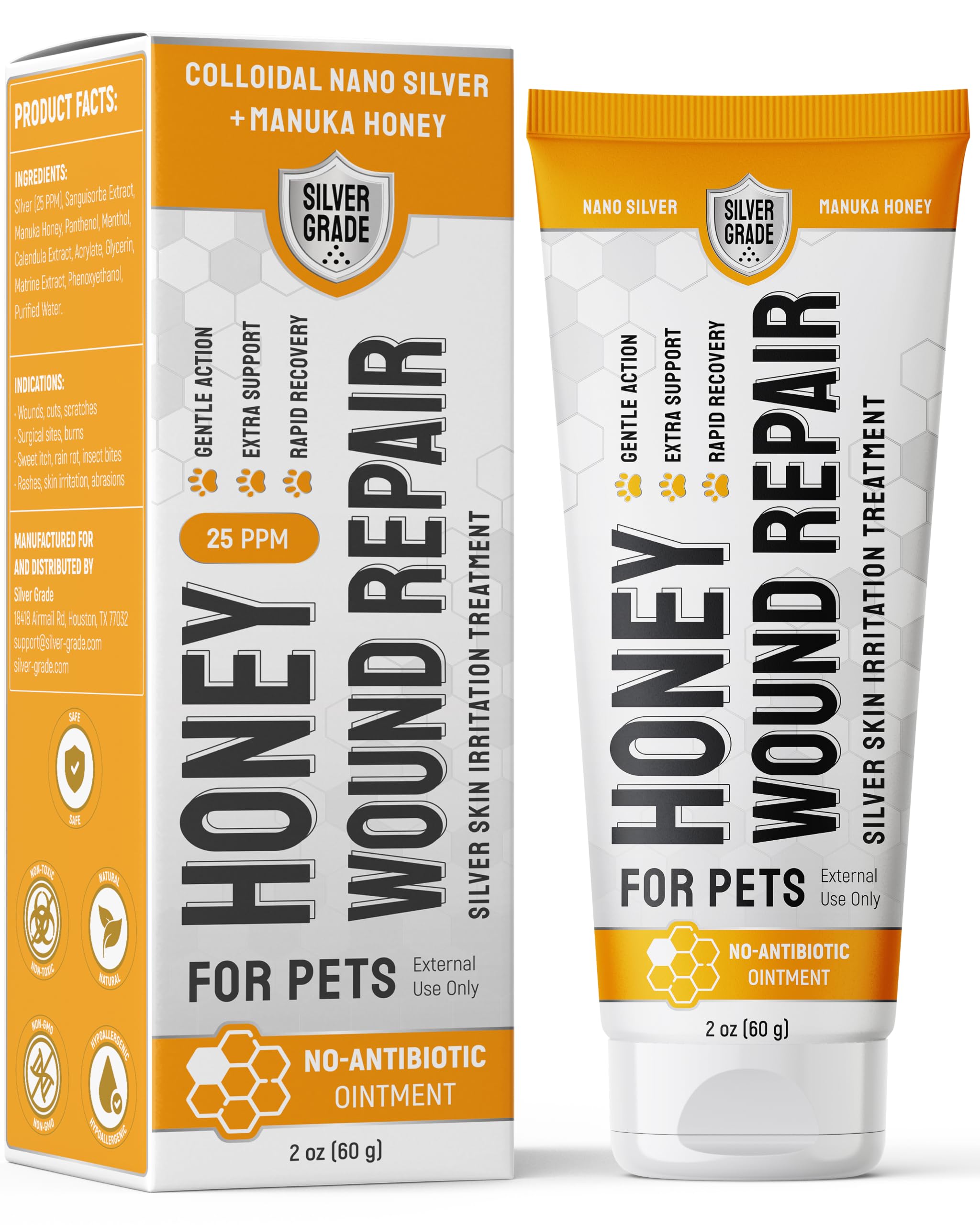 Cat Wound Care Gel for Scratches, Bites &amp; Irritations – Hot Spot Treatment for Cats &amp; Kittens – Honey Wound Repair Ointment in Gel Form with Colloidal Silver &amp; Manuka Honey for Topical Use – 2 Oz Tube