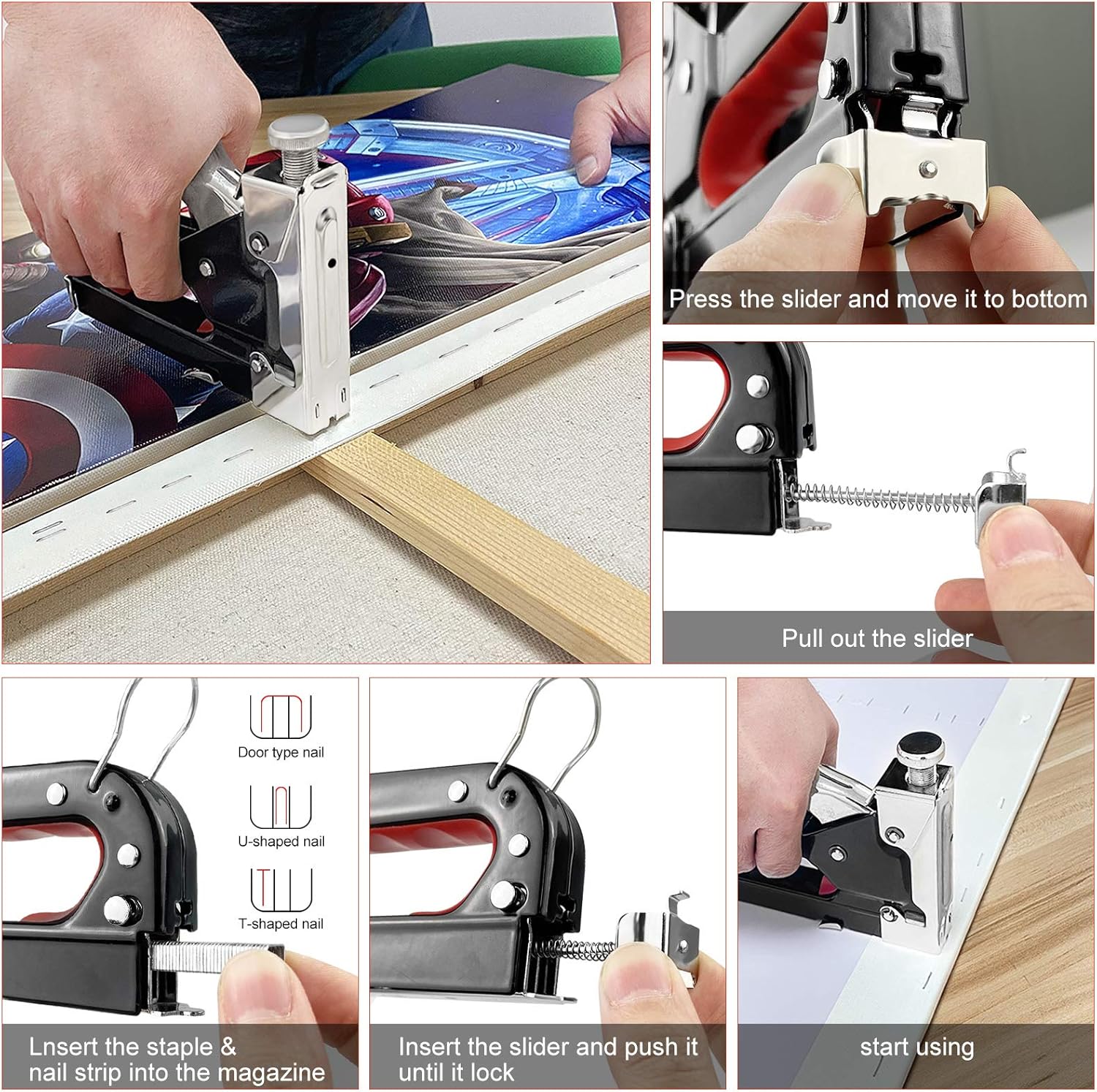 Staple Gun with Staples, AtfArt Manual Staplers with Staple Remover and 1200 Staples Portable Staple Gun with Case Upholstery Staple Gun for Wood Crafts Carpet Christmas Lights Wire Cable : Office Products