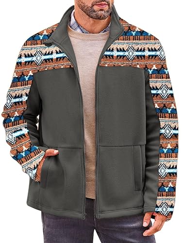Beotyshow Mens Soft Polar Fleece Jacket Zip Up Printed Coat