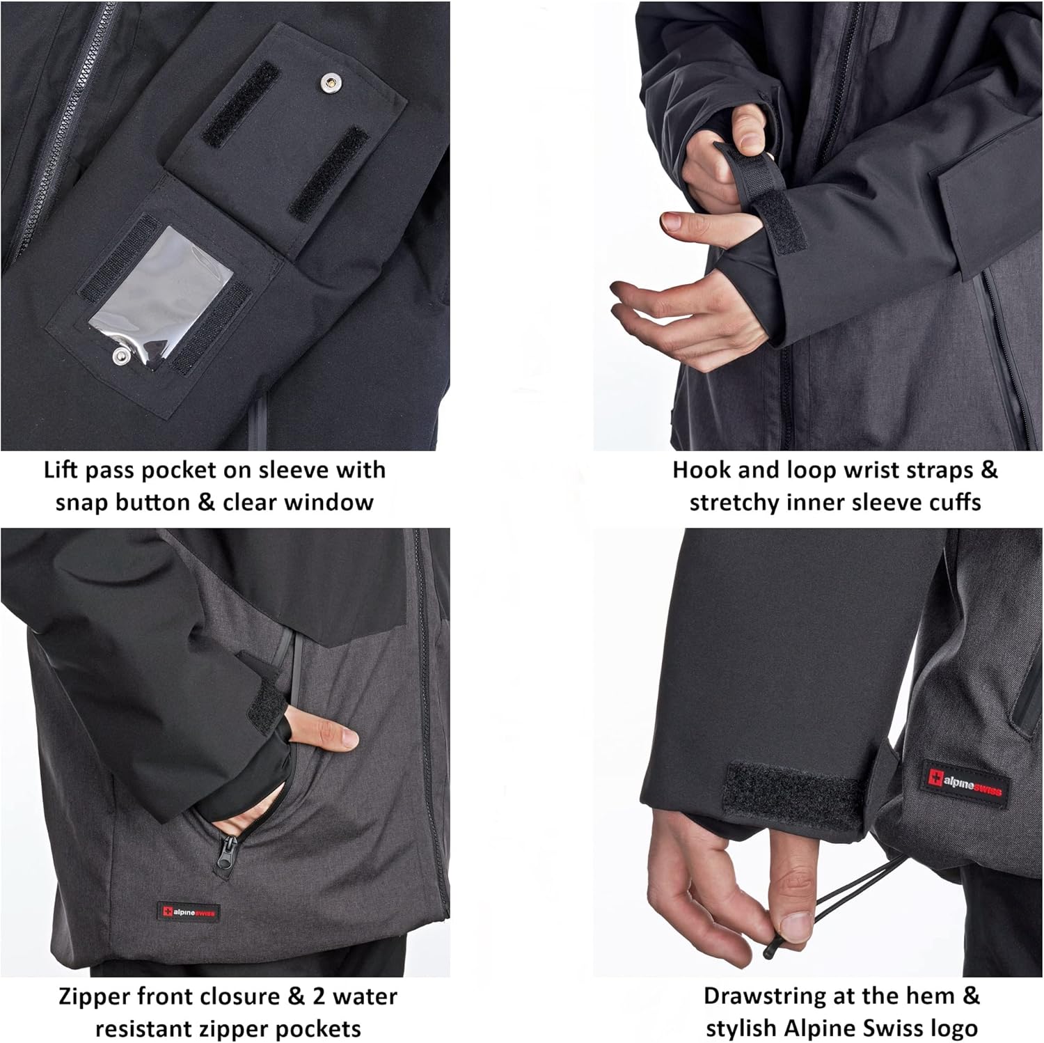 Alpine Swiss Mens Waterproof Ski Jacket Hooded Snowboarding Coat Warm Winter Snow Jacket Raincoat