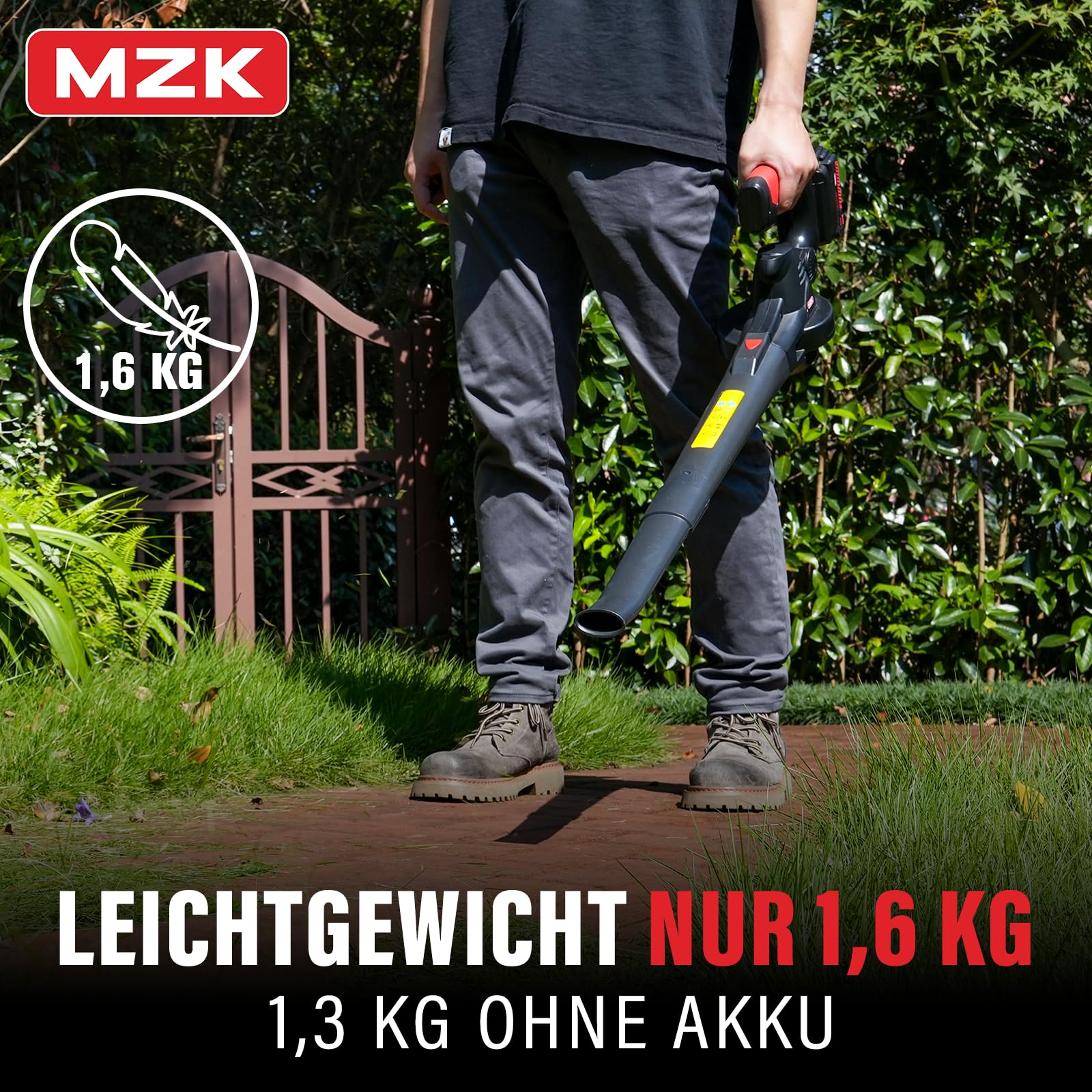 MZK 20V Akku-Laubbläser, 210 km/h & 770 m³/h Laubgebläse, Ultra-Leichter Laubpuster für Garten & Terrasse (Inkl. 2X 2.0Ah Akkus & Ladegerät)