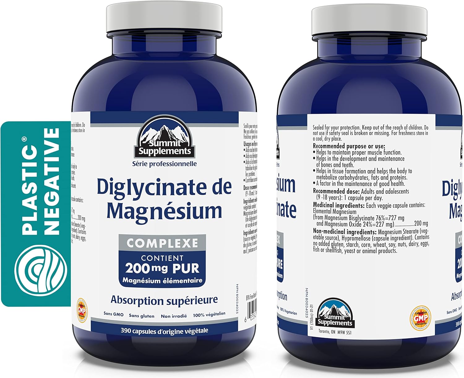 Magnesium Biglycinate 200 mg 390 Caps (Pack of 1) Muscle Health, Bone