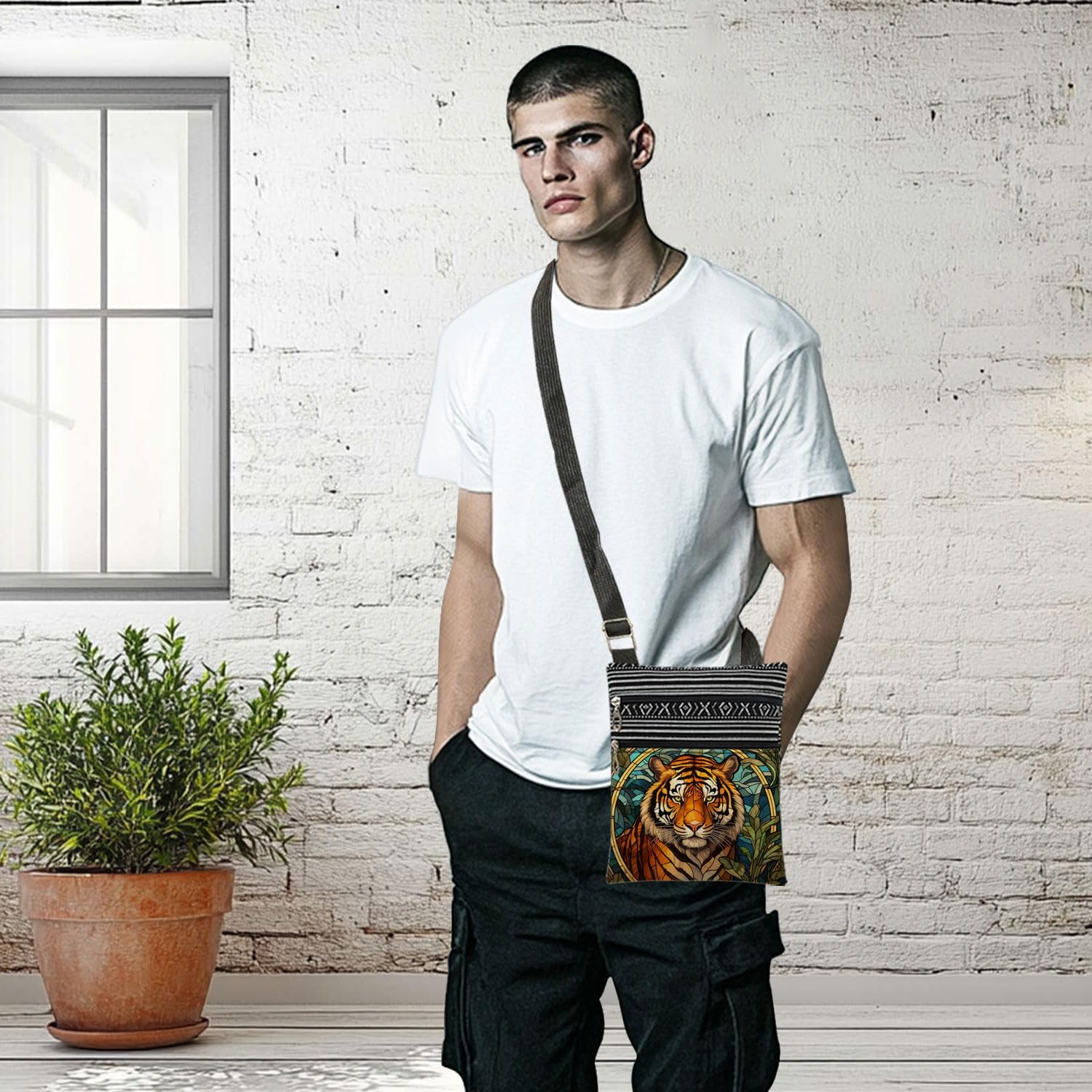 Tiger Print Adjustable Shoulder Strap Crossbody Bag