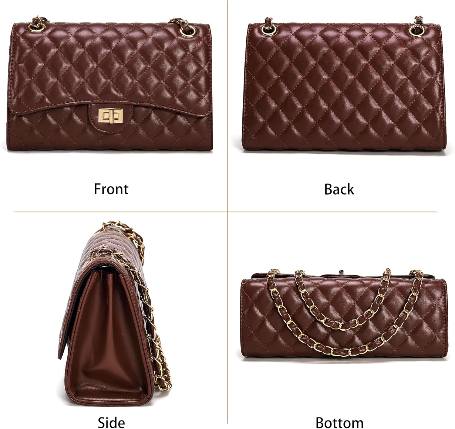 Quilted Crossbody Purse for Women Trendy Ladies Shoulder Bag with Chain Strap PU Leather Cross Body Bags Satchel HandBag