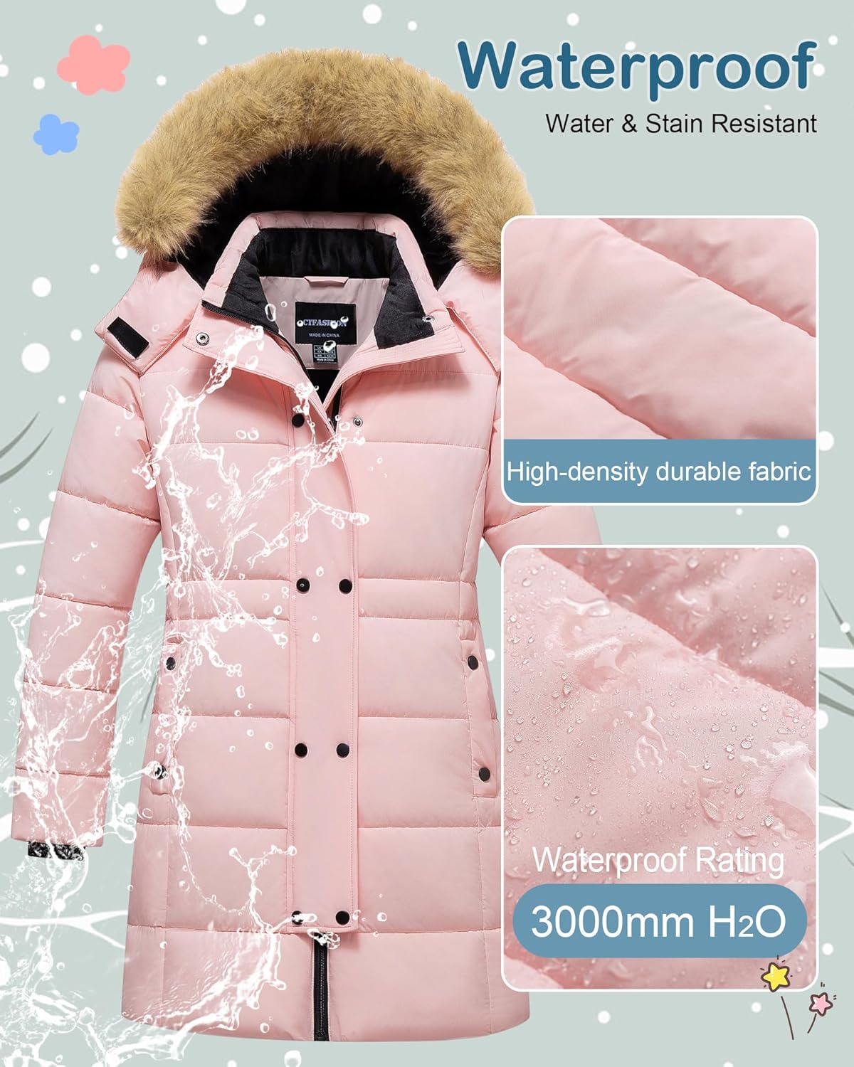 Girl's Puffer Jacket Kids Long Winter Coats Heavyweight Parka Warm Fleece Snow Outerwear with Removable Fur Hood - Image 4