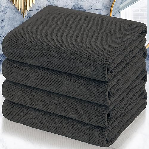 Miniatura 28 de VOOVA & MOVAS Juego de 4 toallas, grandes de 30 x 56 pulgadas, 100% algodón, gruesas, ligeras, suaves, absorbentes, de secado rápido, turquesa