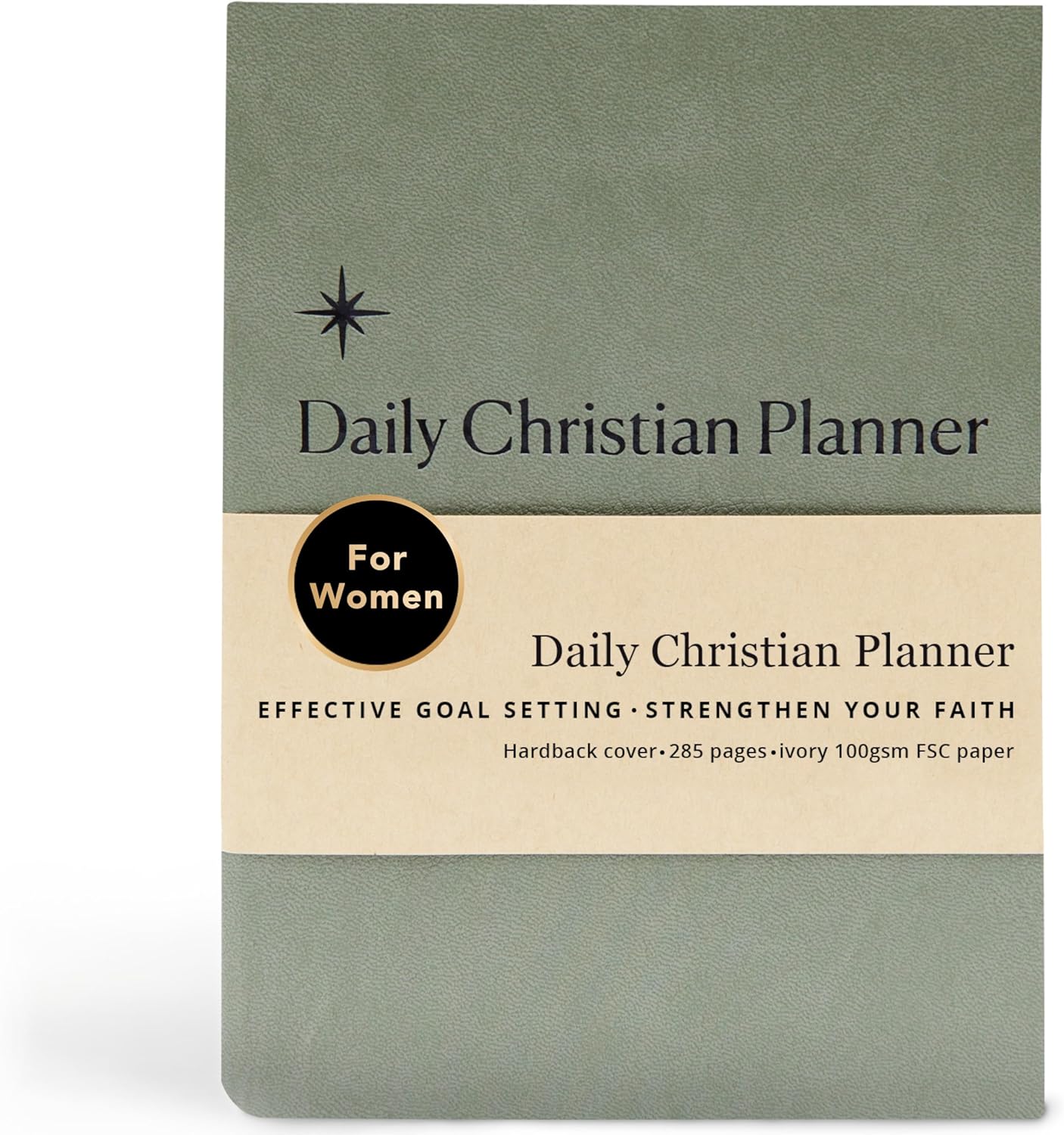 Daily Christian Planner & Goal Setter (Green PU Leather Hardback) – Faith Planner & Daily Devotional, Goal Setting, Prayer Journal, Bible Journal, Christian Gifts For Men & Women