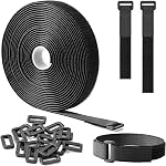 Trilancer 5M x 2CM Reusable Cable Ties, Adjustable Hook and Loop Straps with 25 Buckles, Cut to Length, Ideal for Wire Management, Cord Organizer, and Cable Straps, Black