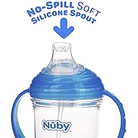 Vista 3 de Nuby 360 Grip N' Sip - Vaso Tritan, 8 onzas, popote con peso con cubierta higiénica, color azul