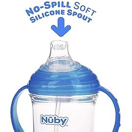 Nuby 360 Grip N\' Sip 8oz Tritan Cup, Weighted Straw with Hygienic Cover, Blue