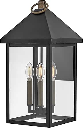 Lark Rhett 81525BK Large Outdoor Wall Mount Lantern, Transitional Style, Aluminum Frame, Black and Burnished Bronze