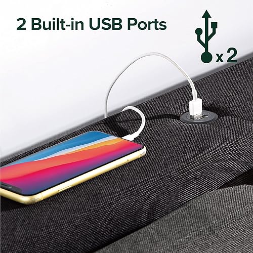 Miniatura 5 de ZINUS Avery - Cama de plataforma con cabecero reclinable y puertos USB, no necesita somier, cabecero ajustable acolchado con altura personalizable,