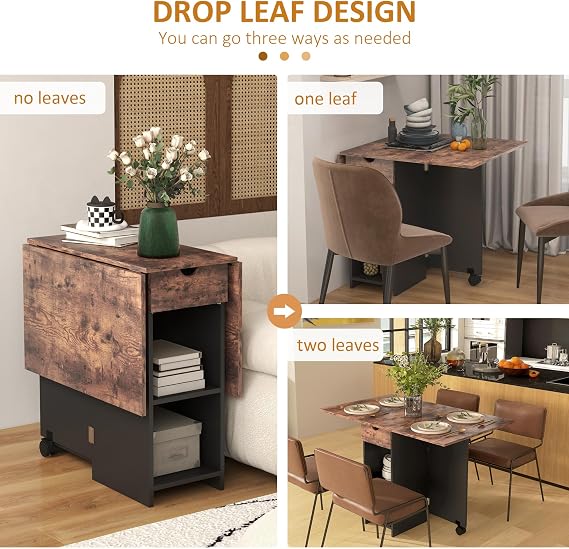 HOMCOM Folding Dining Table Drop Leaf for Small Spaces Rustic Brown