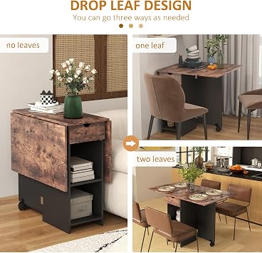 HOMCOM Folding Dining Table Drop Leaf for Small Spaces Rustic Brown
