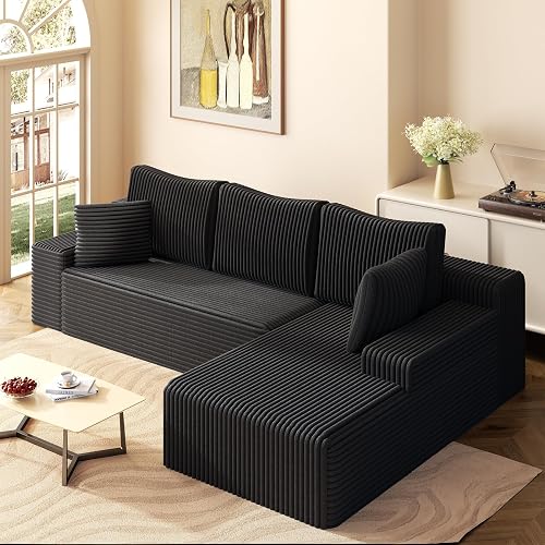 104" Cloud Modular Sectional Couch, Comfort L Shaped Sofa with Deep Seat, Modern Upholstered Couches for Living Room Bedroom, No Assembly Required, Black (Plush Corduroy)