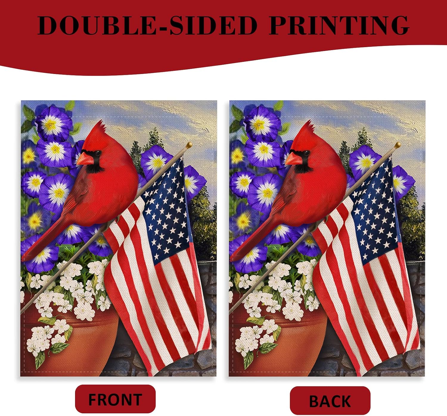 Patriotic American House Flag, USA Memorial Day Garden Yard Red Bird Dogwood America Outside Decoration, Double Sided 28x40