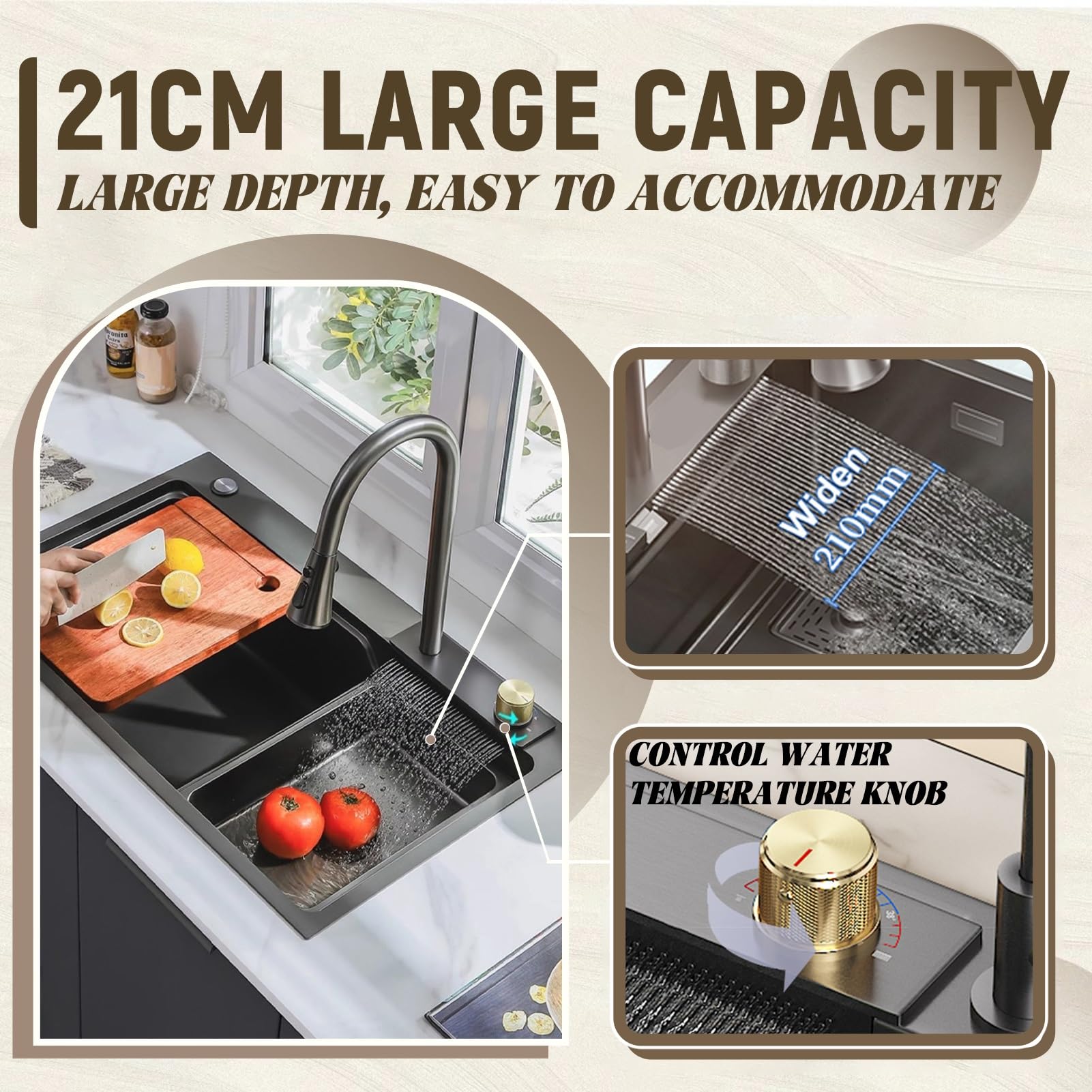 Set multifunzione da 80 x 50 cm in acciaio inox con lavello e tagliere, rubinetto ad alta pressione con spruzzatore estensibile e cestello antigoccia, ideale per cucina e preparazione di cibi