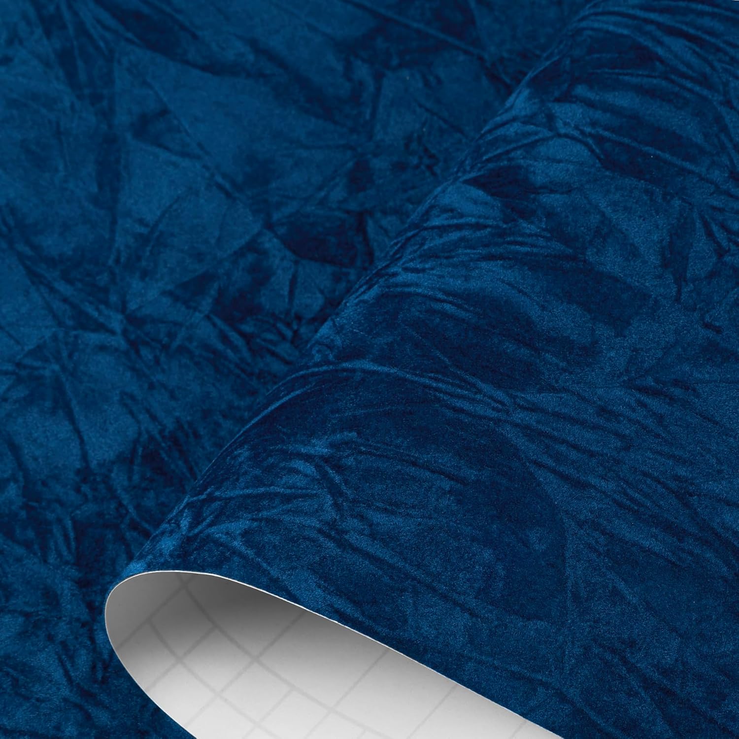 Decotalk 2ft X 10ft Blue Velvet Wallpaper Felt Sheet Fabric Wallpaper Self Adhesive Velvet Contact Paper for Drawer Liner Blue Fabric Drawer Flocking Liner Felt Peel and Stick Wall Paper Textured