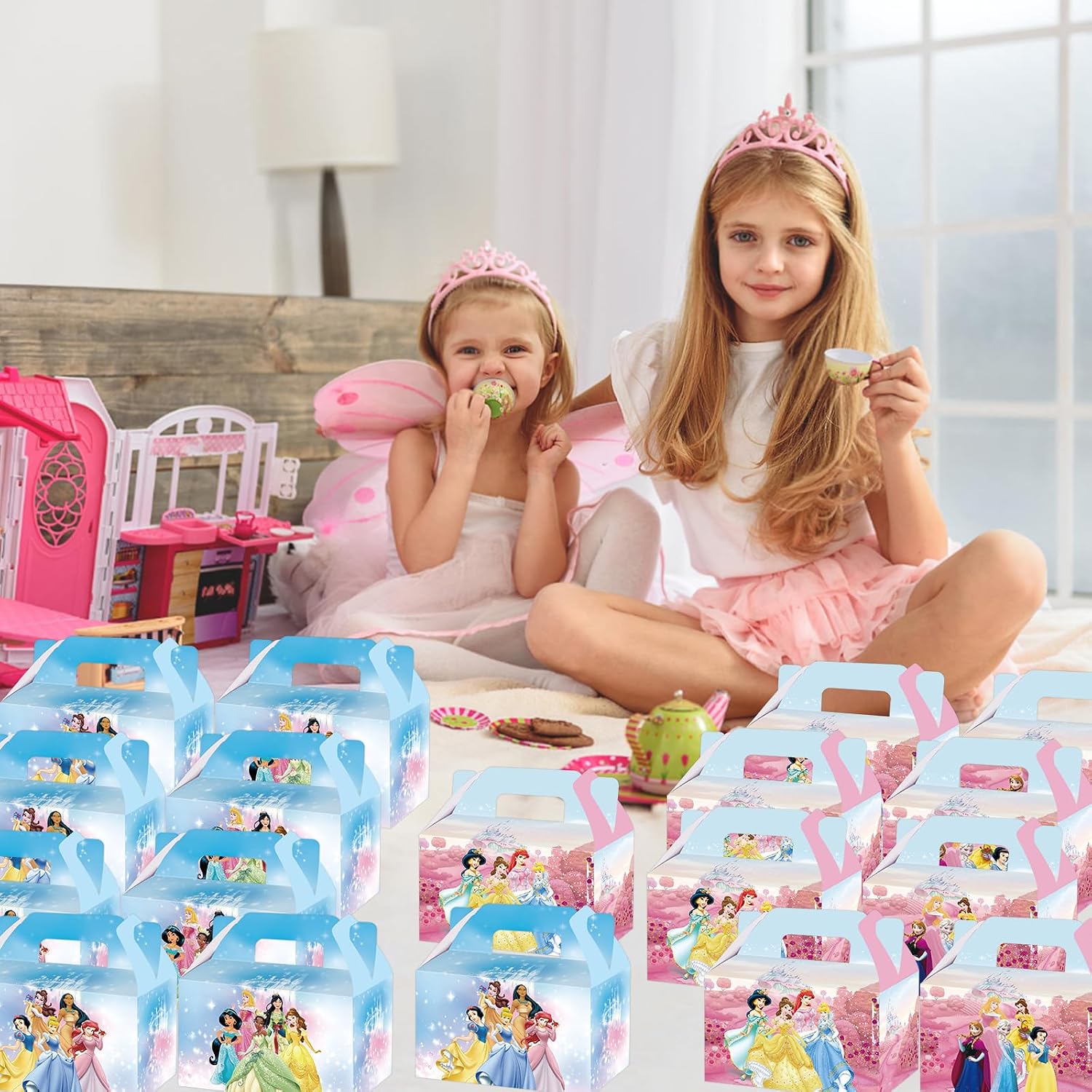 AURSWIF Princess Party Gift Boxes, 20 PCS Princess Cardboard Gable Boxes Candy Cookie Boxes for Birthday Party Supplies