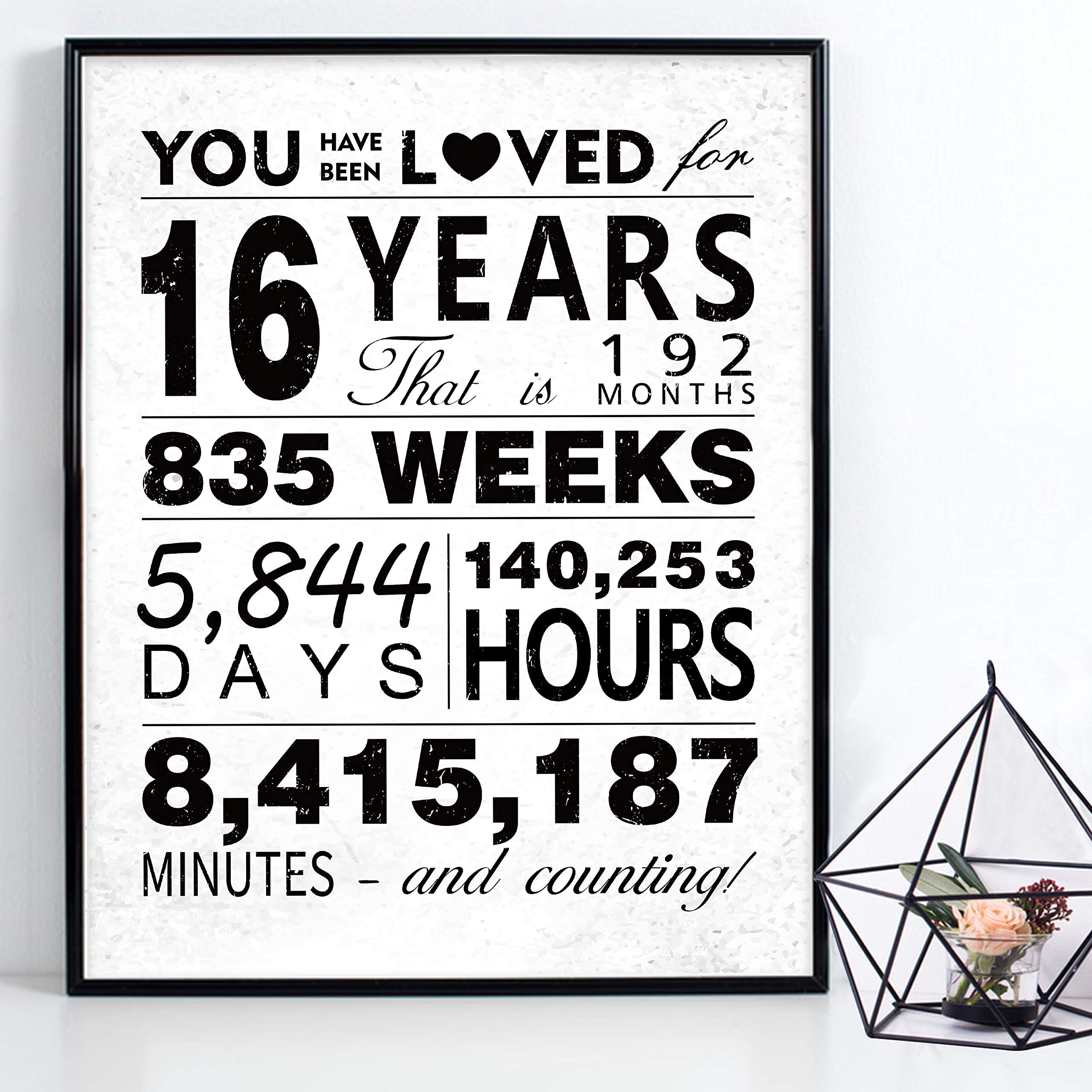 WATINCWATINC You Have Been Loved for 16 Years Poster, 11" x 14" Unframed Art Prints for 16th Birthday Decorations Party Supplies, 16th Anniversary Birthday Gifts for 16 Years Old Boys Girls Men Women