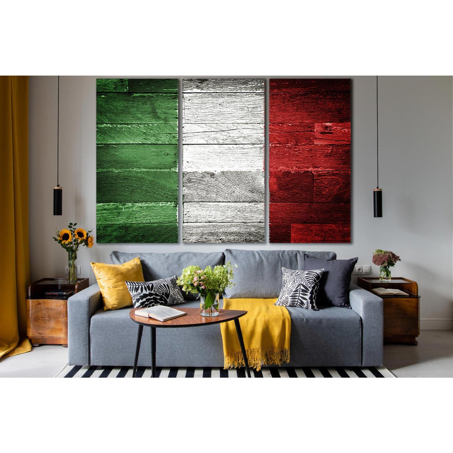 Cuadro triptico bandera de Italia ZELLART 150x100 listo para colgar que cubre paredes vacias 3