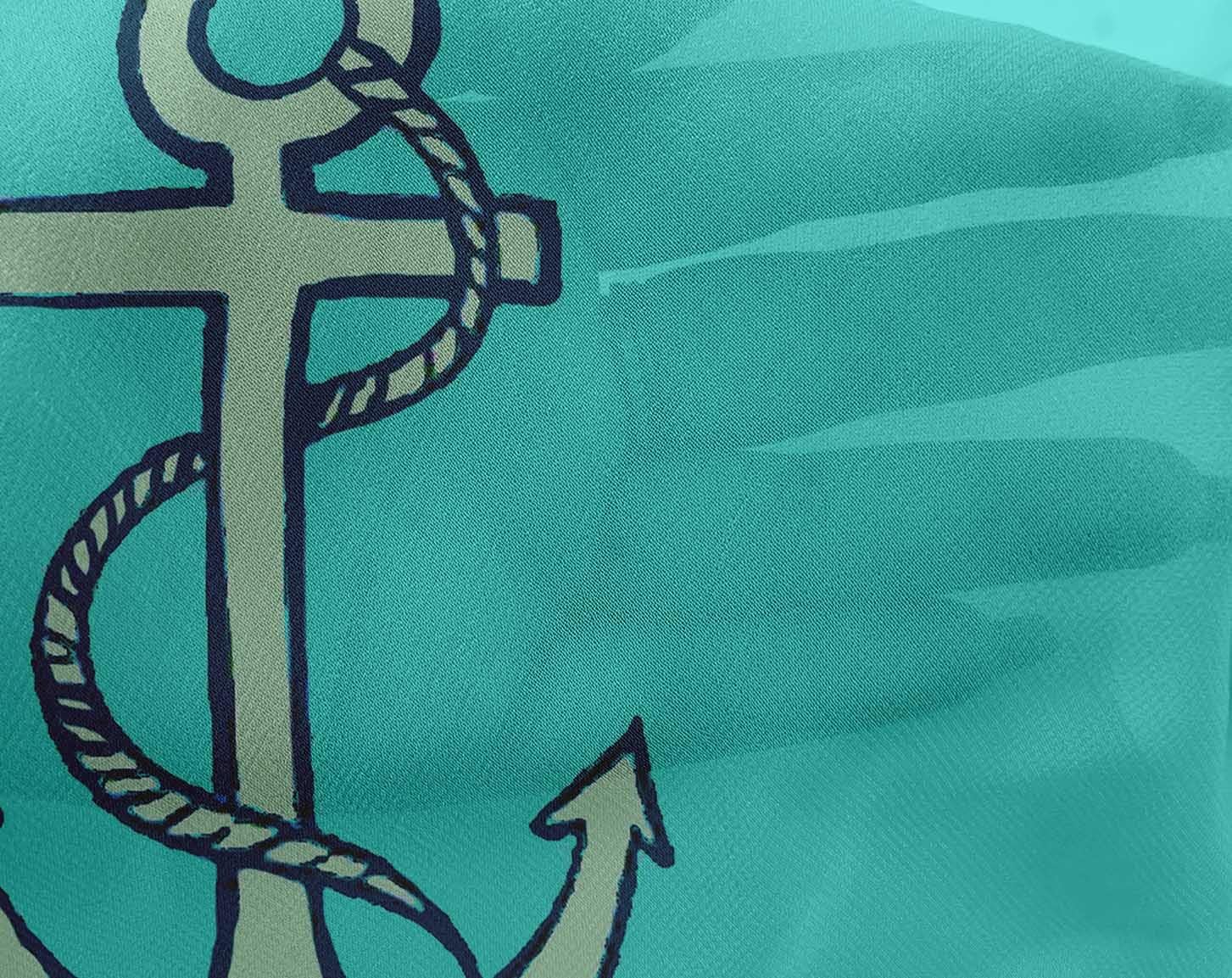 oneOone Georgette Viscose Turquoise Blue Fabric Nautical Fabric for Sewing Printed Craft Fabric By The Yard 42 Inch Wide