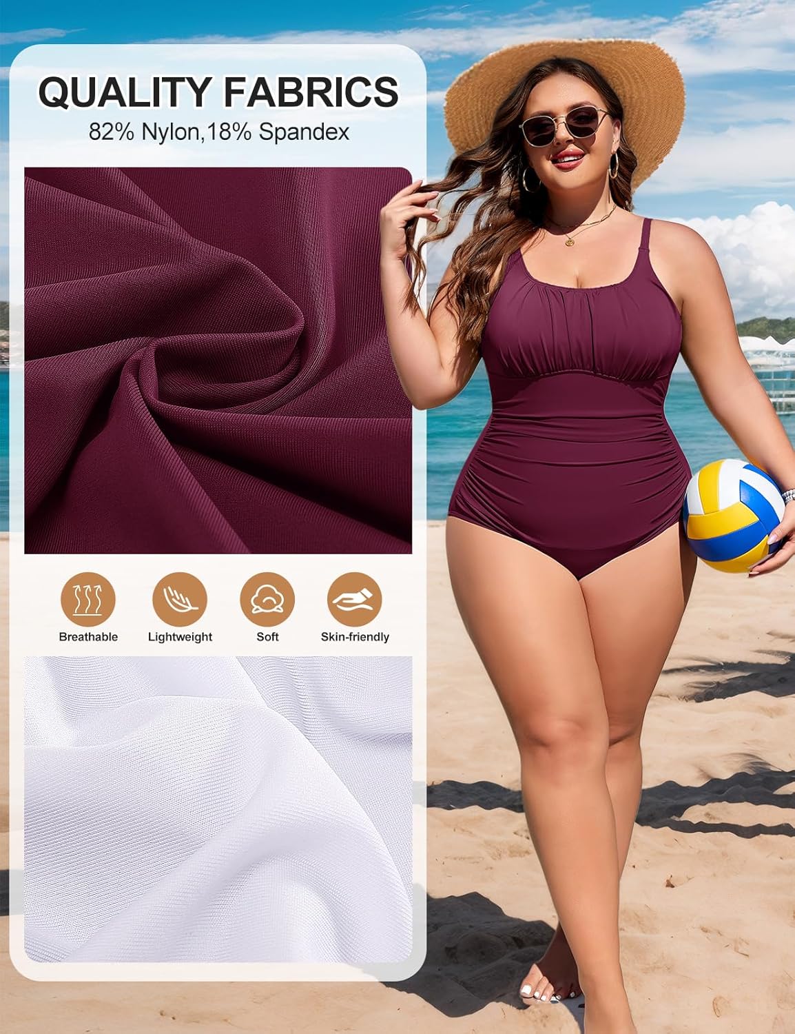 Plus Size Bathing Suit for Women Tummy Control One Piece Swimsuit Push Up Modest Swim Suits Adjustable Straps L-4XL - Image 5