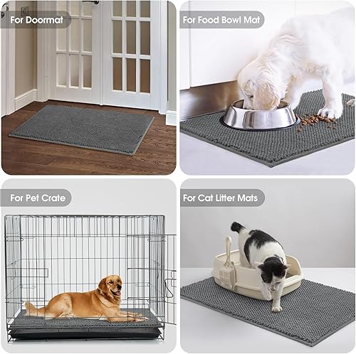 Miniatura 4 de HOMEIDEAS Tapete de felpilla absorbente para interiores, tapete de goma de perfil bajo para entrada, patas de perro fangosas, lavable de bienvenida